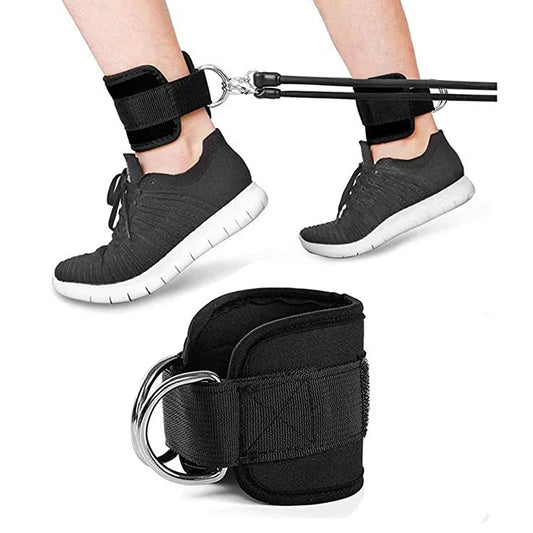 Ankle straps worn on both ankles with training shoes