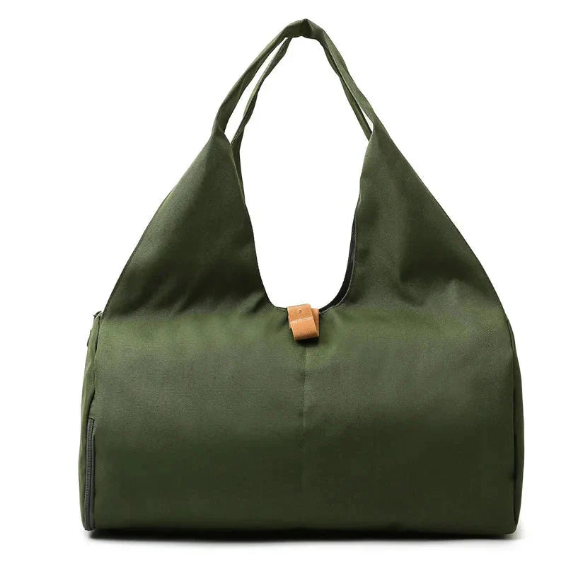 MotionMade women's sports bag in army green – waterproof with shoe pocket for gym and travel