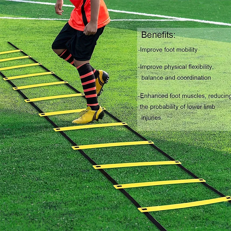 Athlete running footwork drills through the agility ladder