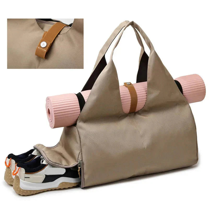 MotionMade women's sports bag – large waterproof gym tote with shoe pocket for yoga and travel