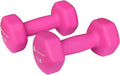 MotionMade pair of 7 lb pink non-slip cast iron dumbbells for home gym strength training and resistance exercises.
